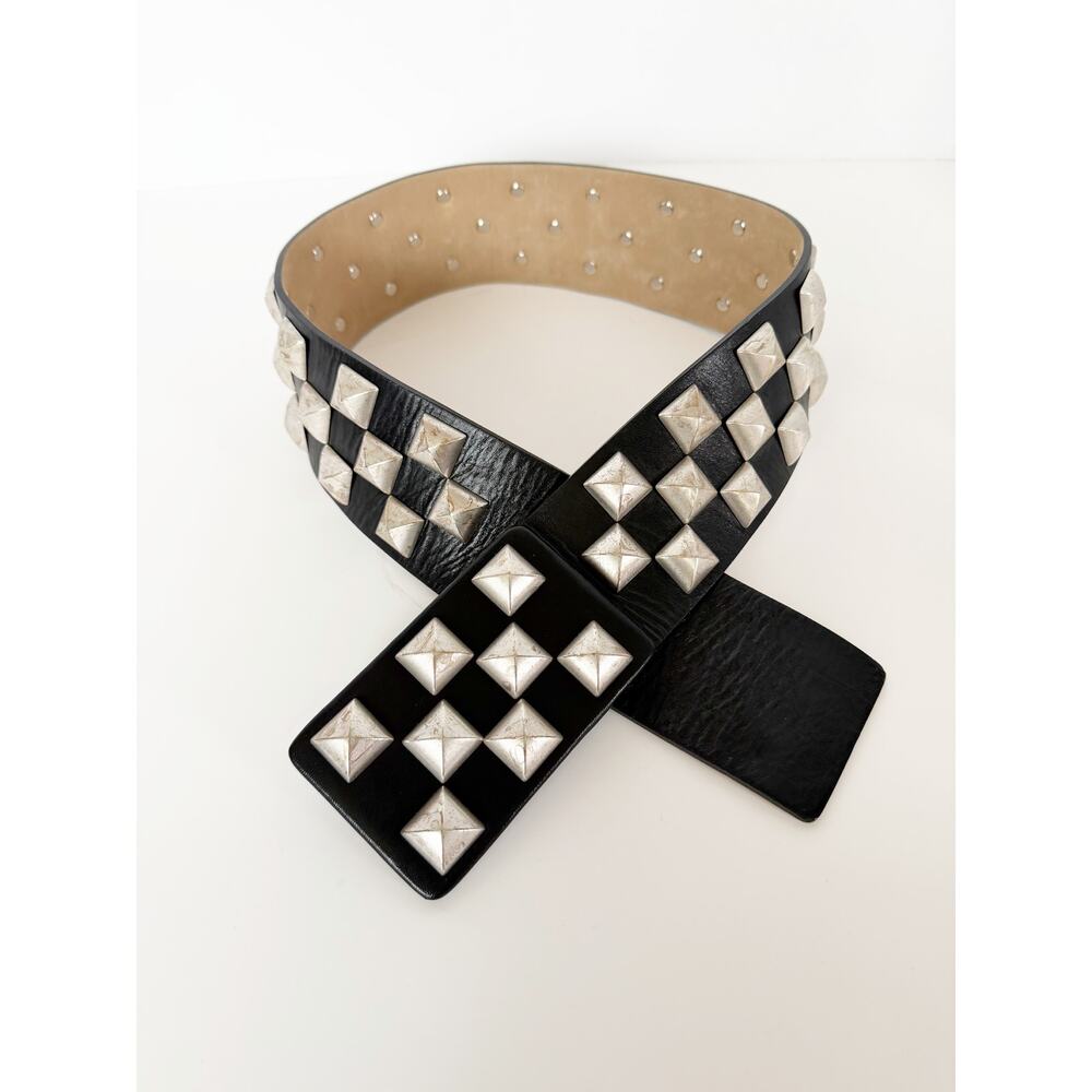 Streets Ahead Studded Pyramid Leather Roger Belt Black Silver XS